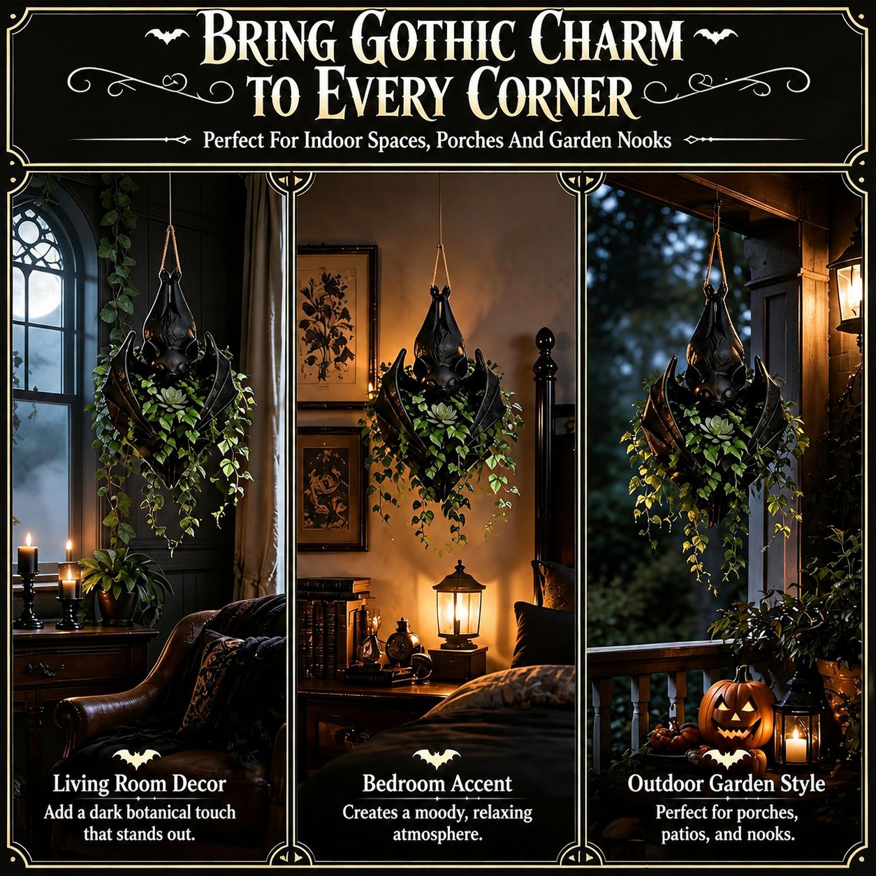 Gothic Bat Hanging Planter - Spooky Wall Decor for Succulents & Air Plants