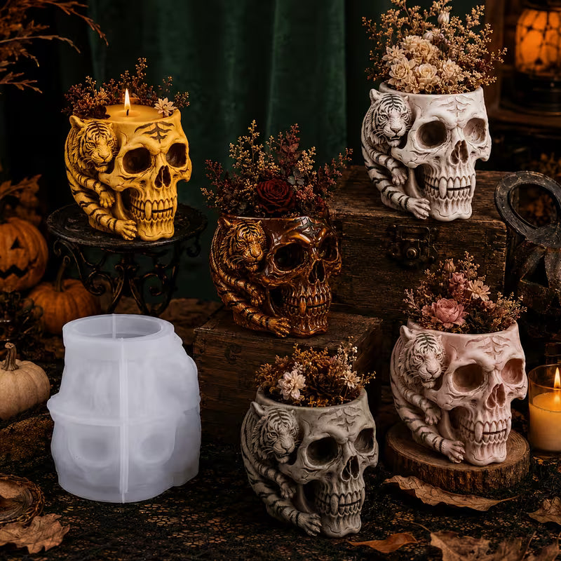 Gothic Skull Flower Pot Silicone Mold – DIY Resin, Plaster, Candle & Soap Casting Mold