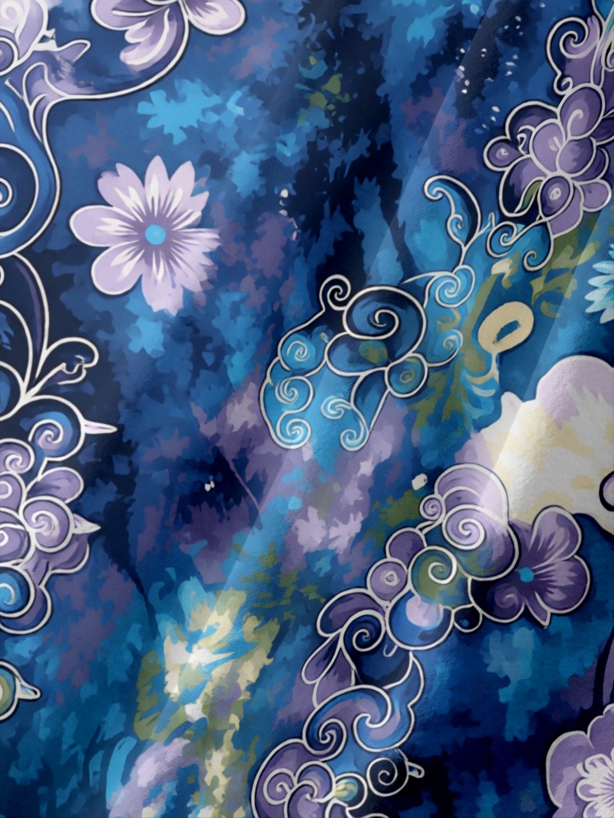 Moisture-Wicking Abstract Gradient Floral Print Chest Pocket Hawaiian Shirt