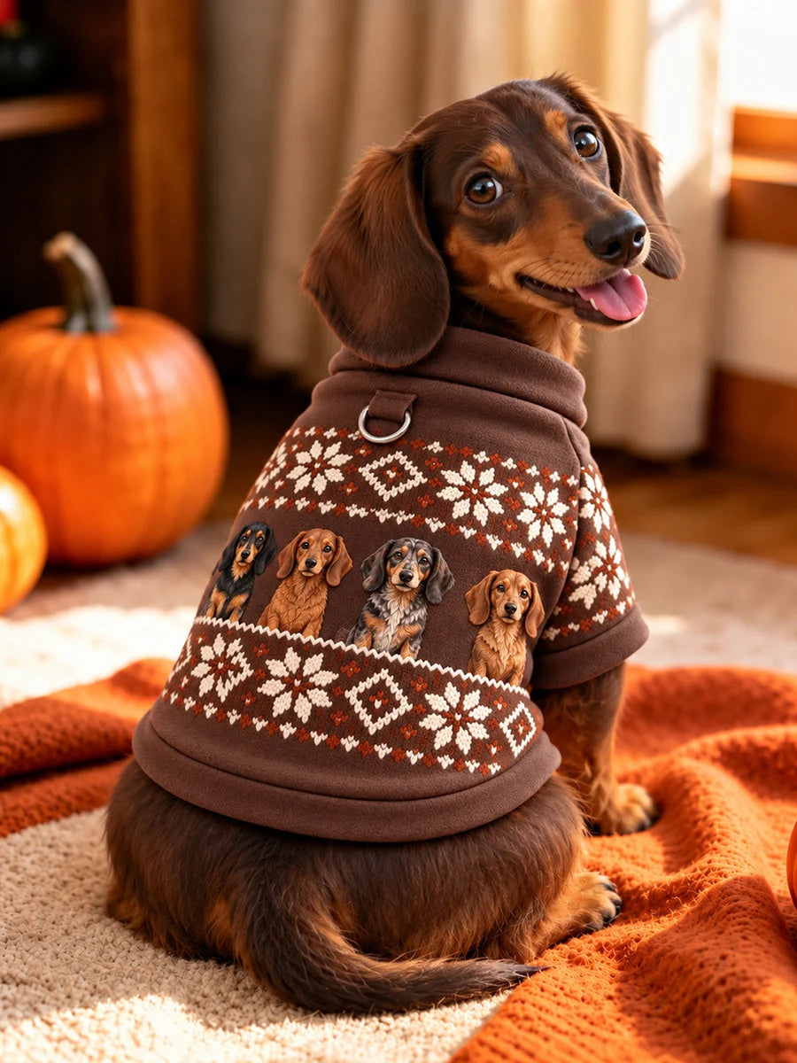 Vintage Dachshund Dogs Isle Pattern Print Short-Sleeve Shirt (with D-ring)