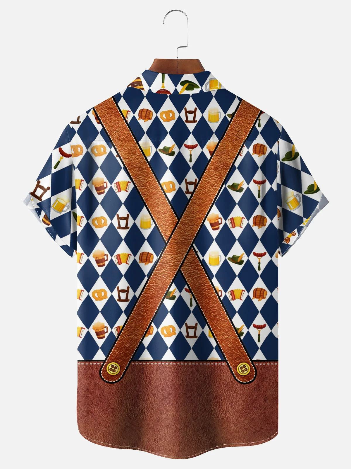 Moisture-Wicking Gradient Oktoberfest Bartender Beer & Pretzel Print  Chest Pocket Hawaiian Shirt
