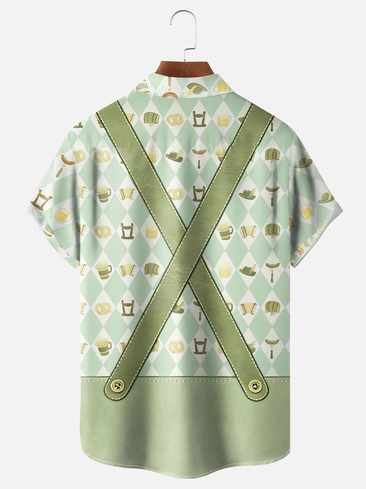Moisture-Wicking Gradient Oktoberfest Bartender Beer & Pretzel Print  Chest Pocket Hawaiian Shirt