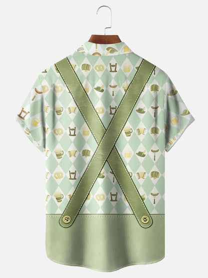 Moisture-Wicking Gradient Oktoberfest Bartender Beer & Pretzel Print  Chest Pocket Hawaiian Shirt