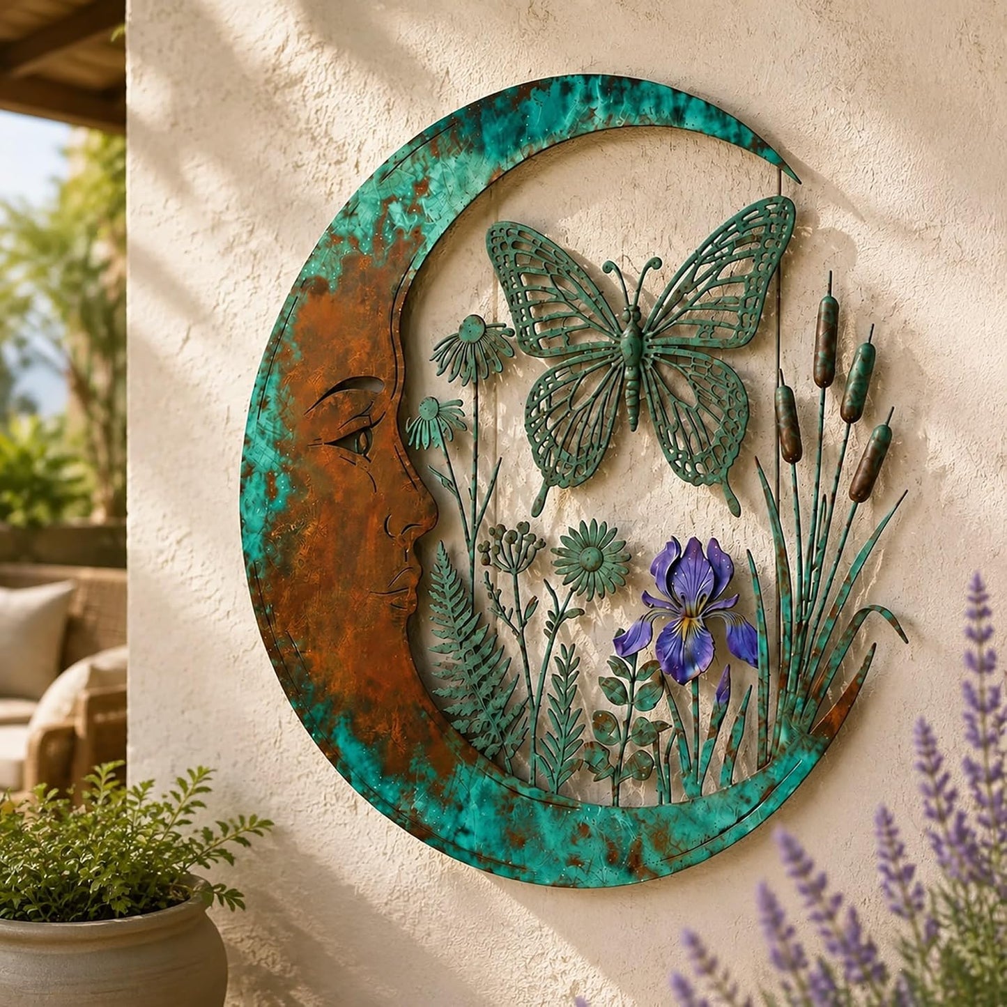 Rustic Moon Garden Metal Wall Art – Dragonfly, Bee, Fairy & Black Cat Outdoor Decor