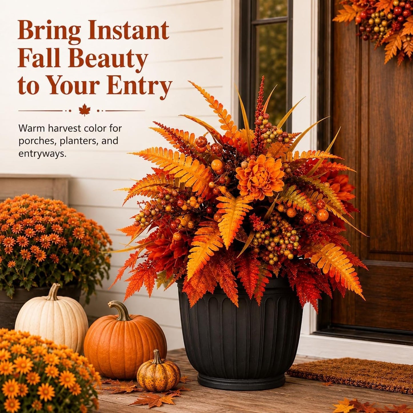Autumn Thanksgiving Floral Wreath – Artificial Fall Harvest Wreath for Front Door, Porch & Thanksgiving Decor