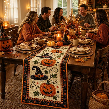 Reusable Autumn Pumpkin Quilted Table Runner – Farmhouse-Style Fall and Thanksgiving Table Decor