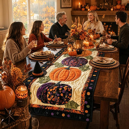 Reusable Autumn Pumpkin Quilted Table Runner – Farmhouse-Style Fall and Thanksgiving Table Decor