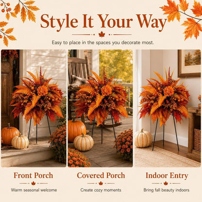 Autumn Thanksgiving Floral Wreath – Artificial Fall Harvest Wreath for Front Door, Porch & Thanksgiving Decor