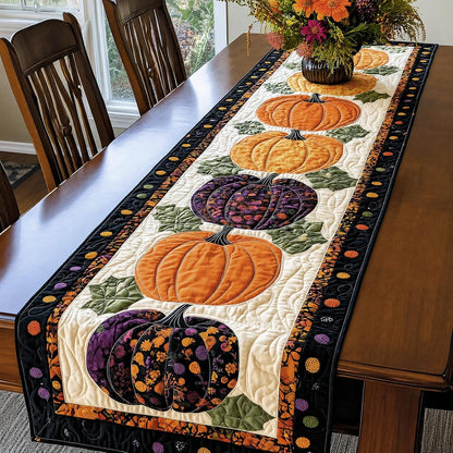 Reusable Autumn Pumpkin Quilted Table Runner – Farmhouse-Style Fall and Thanksgiving Table Decor
