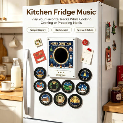 Christmas Magnetic Vinyl Music Player - 9 Mini Records Holiday Fridge Decor
