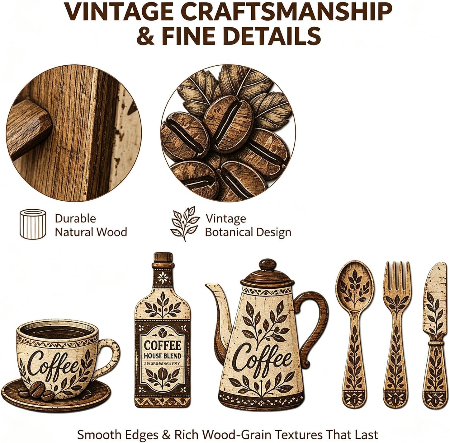 7-Piece Rustic Coffee Wall Art Set – Farmhouse Kitchen and Café Decoration