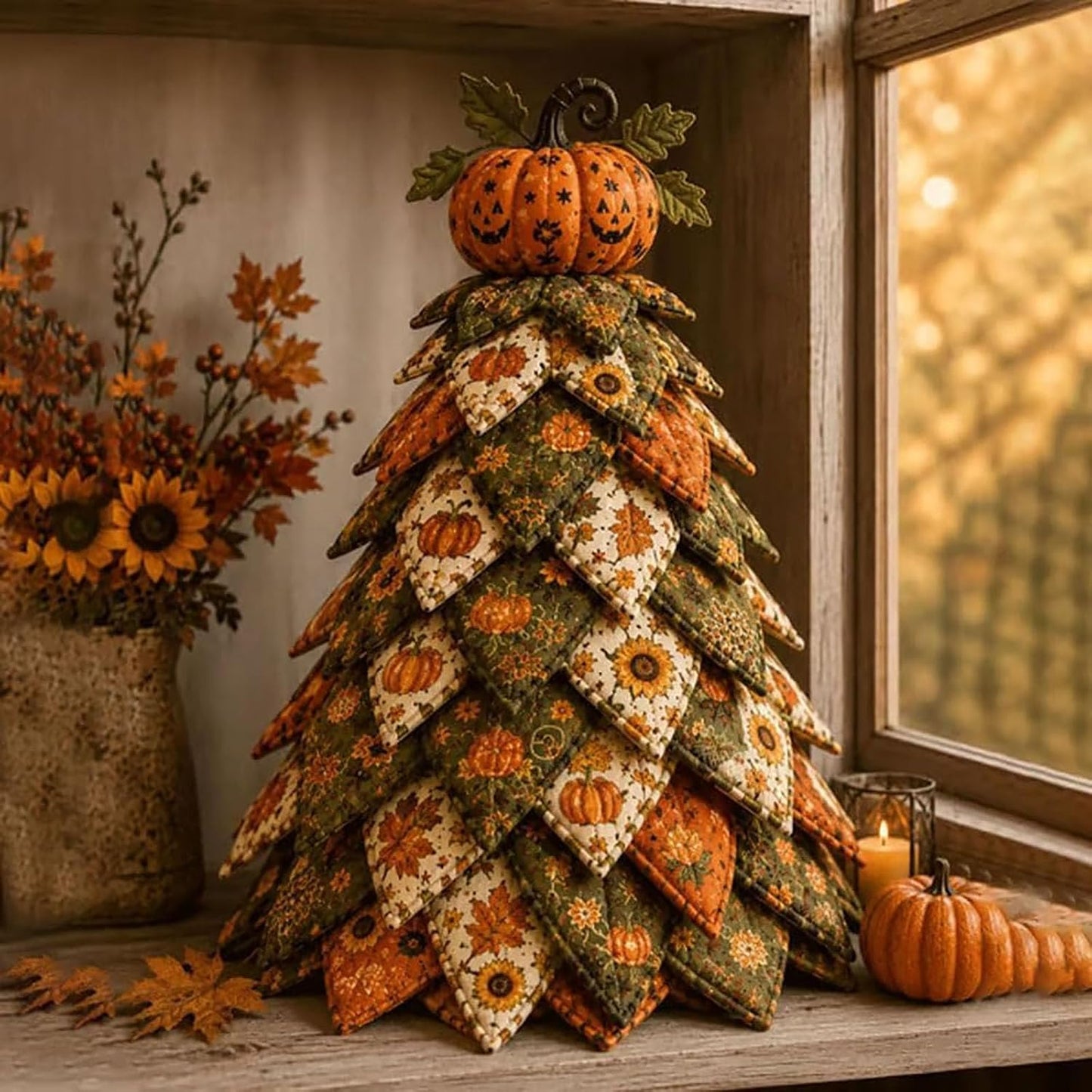 DIY Gothic Halloween Quilted Fabric Tree Kit – Layered Rose & Skull Tabletop Decoration