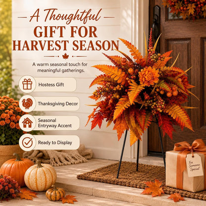 Autumn Thanksgiving Floral Wreath – Artificial Fall Harvest Wreath for Front Door, Porch & Thanksgiving Decor