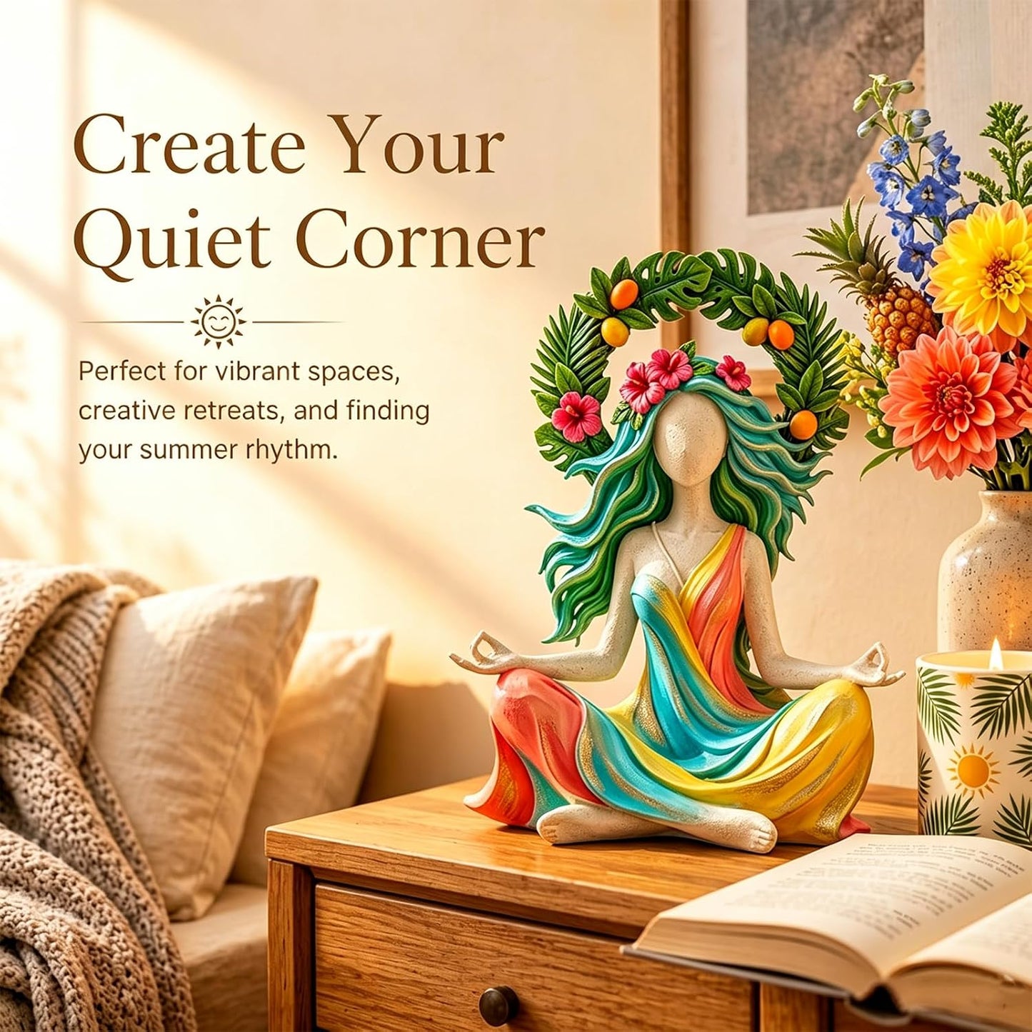 Serenity Growth Meditation Figurine – Crescent Moon Goddess Decor