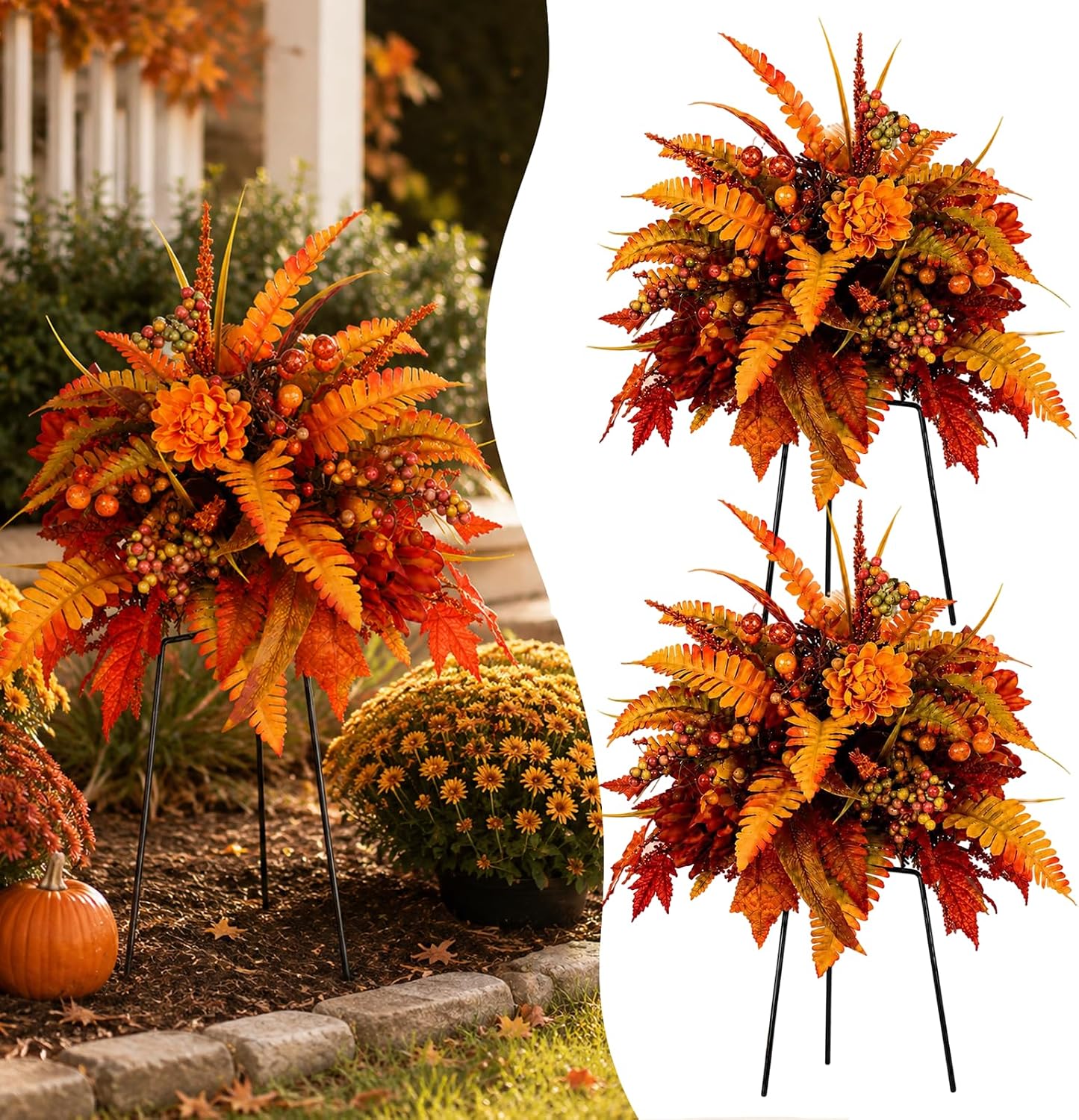 Autumn Thanksgiving Floral Wreath – Artificial Fall Harvest Wreath for Front Door, Porch & Thanksgiving Decor