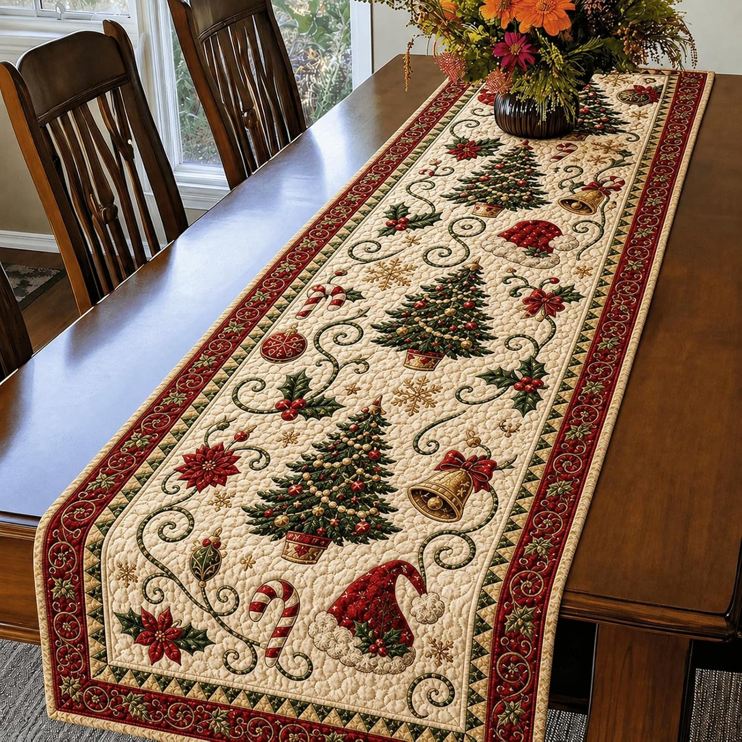 Reusable Autumn Pumpkin Quilted Table Runner – Farmhouse-Style Fall and Thanksgiving Table Decor
