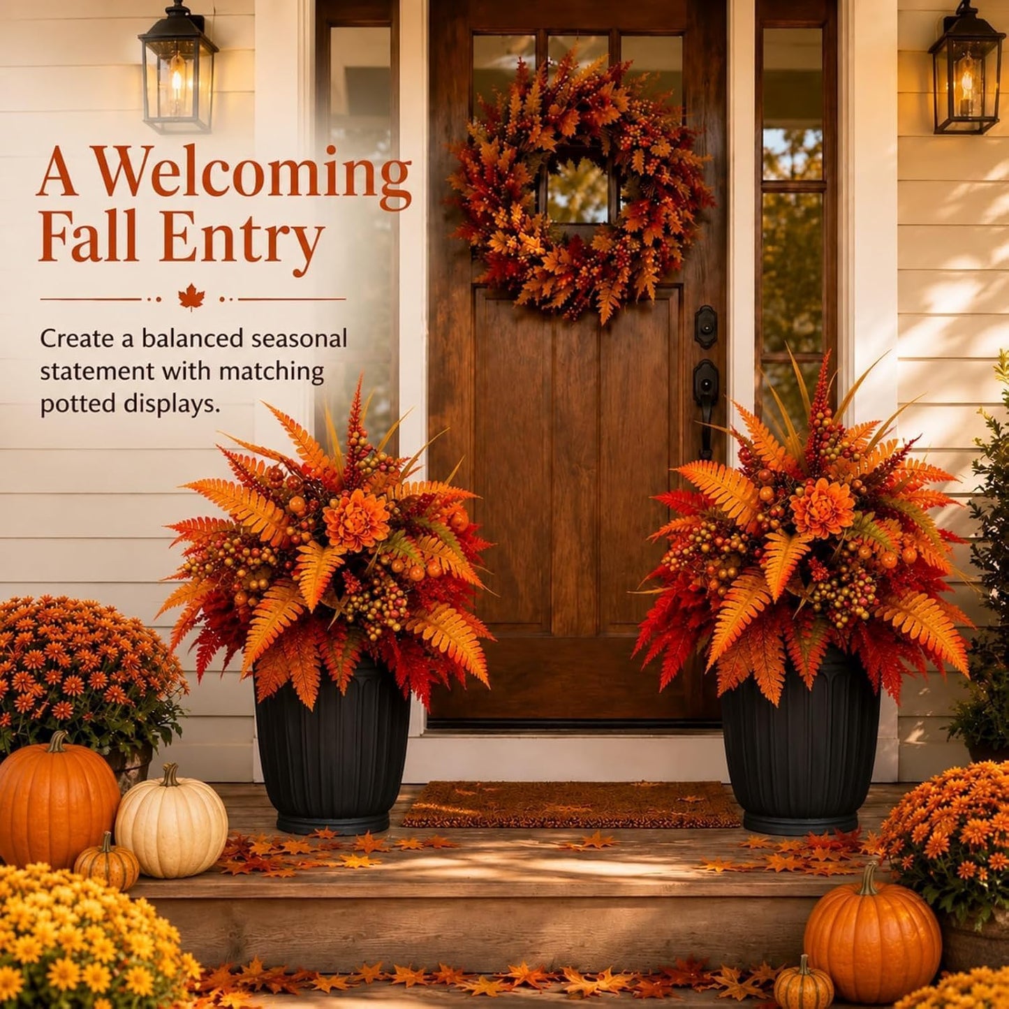 Autumn Thanksgiving Floral Wreath – Artificial Fall Harvest Wreath for Front Door, Porch & Thanksgiving Decor