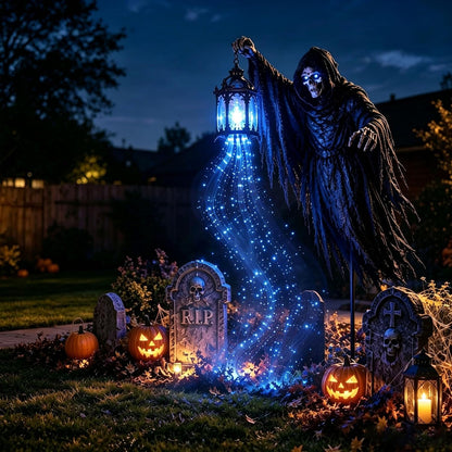 Halloween Soul Harvester Solar Garden Light – Animated Flowing Ghost Reaper Yard Decor