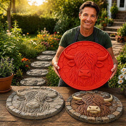Reusable Round Halloween Stepping Stone Silicone Mold – DIY Garden Decor Featuring Witch's Cat, Skull, Pumpkin, and Ghost Designs