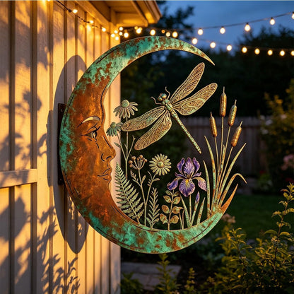 Rustic Moon Garden Metal Wall Art – Dragonfly, Bee, Fairy & Black Cat Outdoor Decor