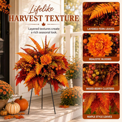 Autumn Thanksgiving Floral Wreath – Artificial Fall Harvest Wreath for Front Door, Porch & Thanksgiving Decor