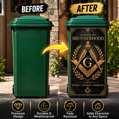Masonic Trash Bin Decal - Freemason Brotherhood Outdoor Garbage Can Decor