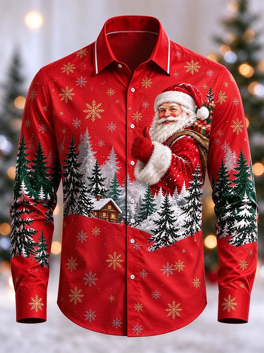 Men's Christmas Print Long-Sleeve Shirt