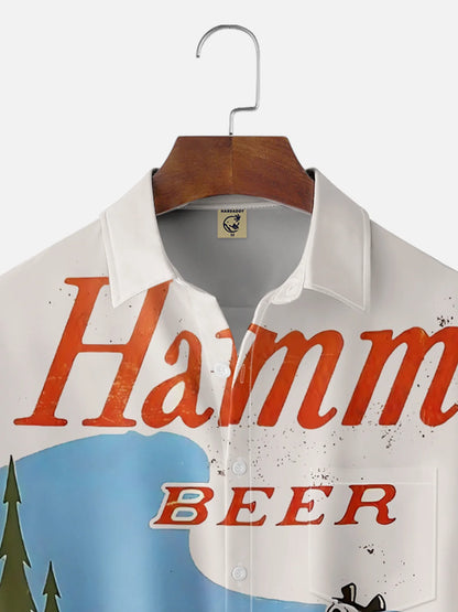Moisture-wicking Cartoon Beer Chest Pocket Casual Shirt