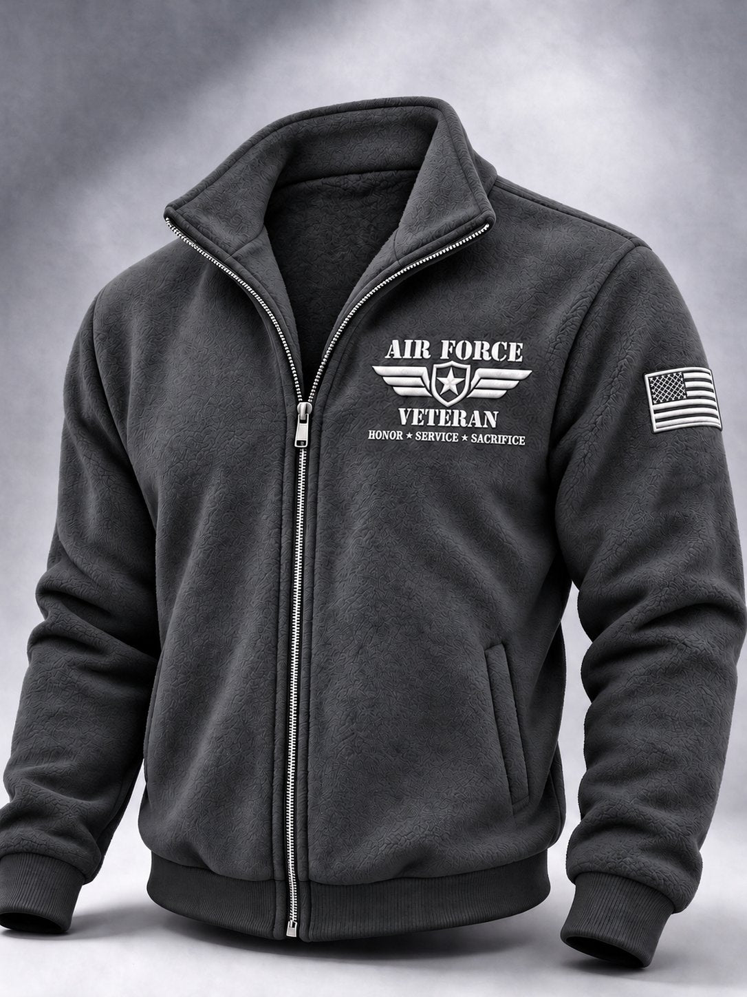 Men's American Veterans Leisure Print Zip-Up Stand Collar Jacket
