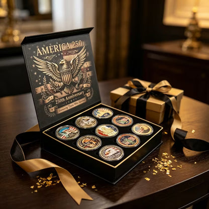 America 250 Commemorative Coin Set With Gift Box - 9PCS 250th Anniversary Patriotic Collectible Coins