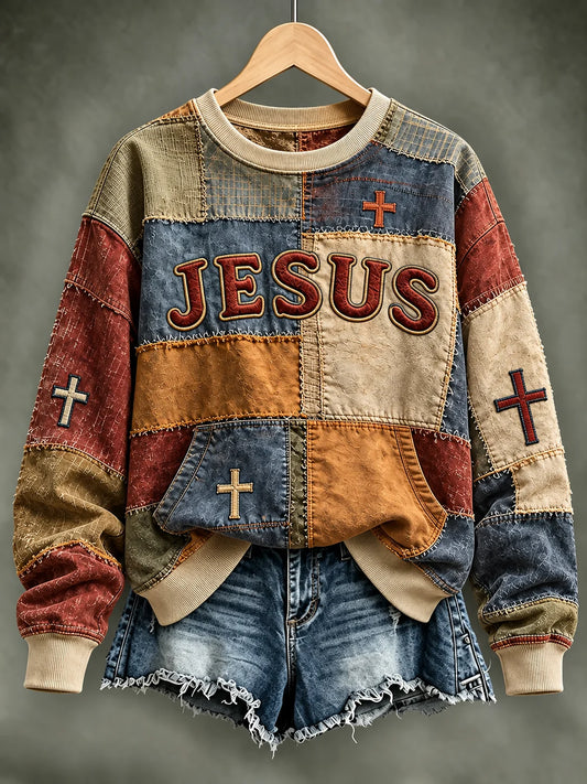 Women's Casual "Faith" Cross-Print Sweatshirt