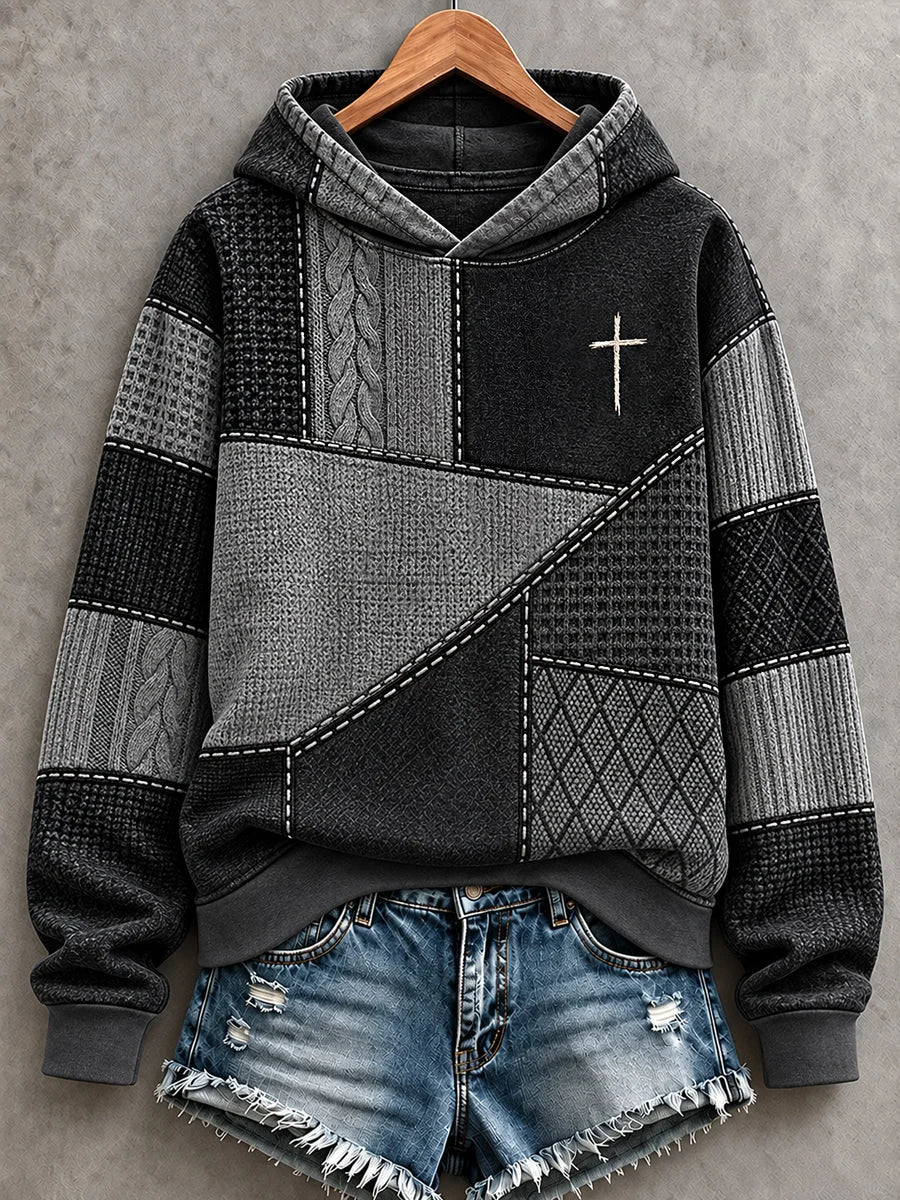 Women's Cross Faith Cable Pattern Print Casual Hoodie