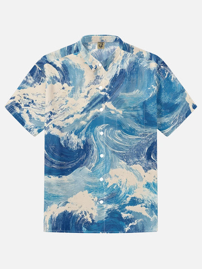 Moisture Wicking  Abstract Gradient Waves and Chest Pocket Holiday Hawaiian Shirt