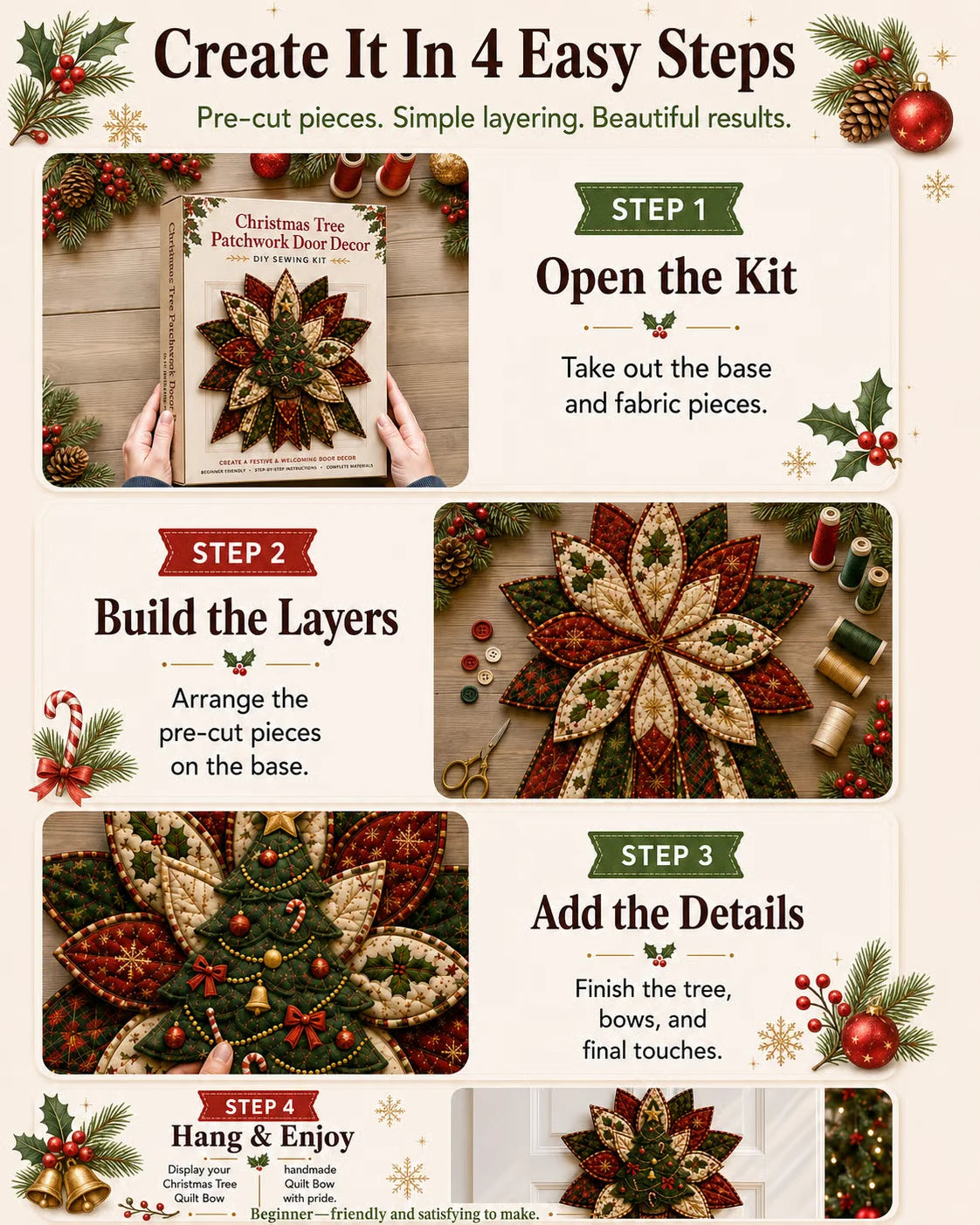 🎅🎄Beginner-Friendly Oversized Christmas Character Quilted Door Hanger Sewing Kit | Complete Kit with All Tools & Step-by-Step Guide Included 💕