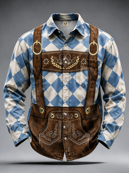 Moisture-Wicking Oktoberfest Style Chest Pocket Long-Sleeve Casual Shirt