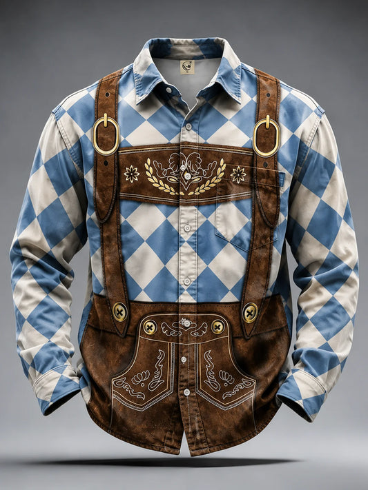 Moisture-Wicking Oktoberfest Style Chest Pocket Long-Sleeve Casual Shirt