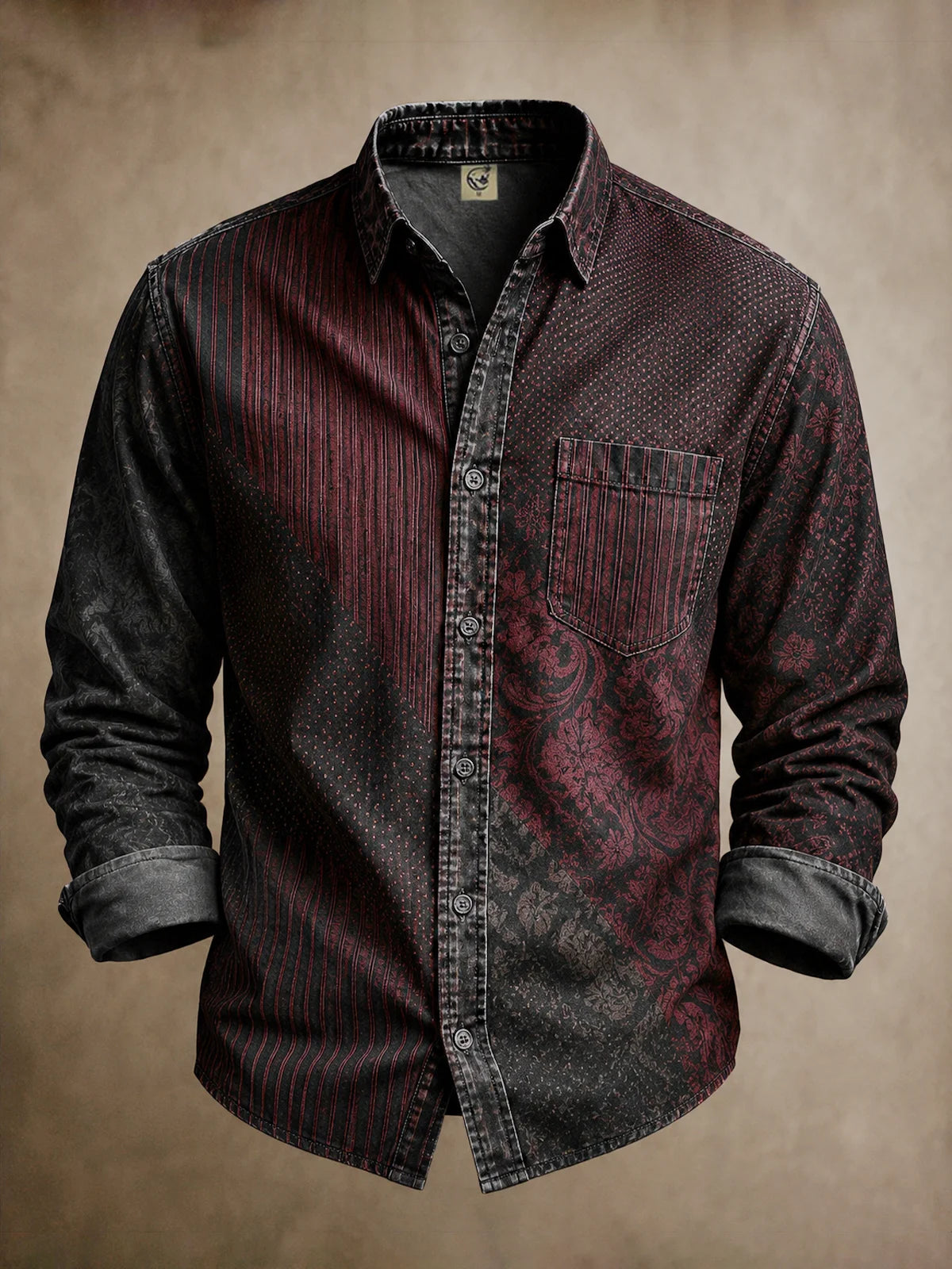 Moisture-Wicking  Abstract Geometric Gradient  Chest Pocket Long-Sleeve Casual Shirt