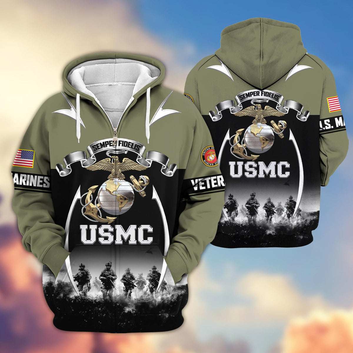 Premium US Veterans Zip Up Hoodie ATTN150821, Gifts For US Veterans, Gifts On Father's Day, Veterans Day.