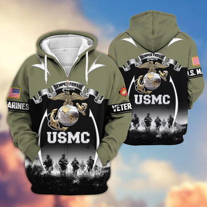 Premium US Veterans Zip Up Hoodie ATTN150821, Gifts For US Veterans, Gifts On Father's Day, Veterans Day.