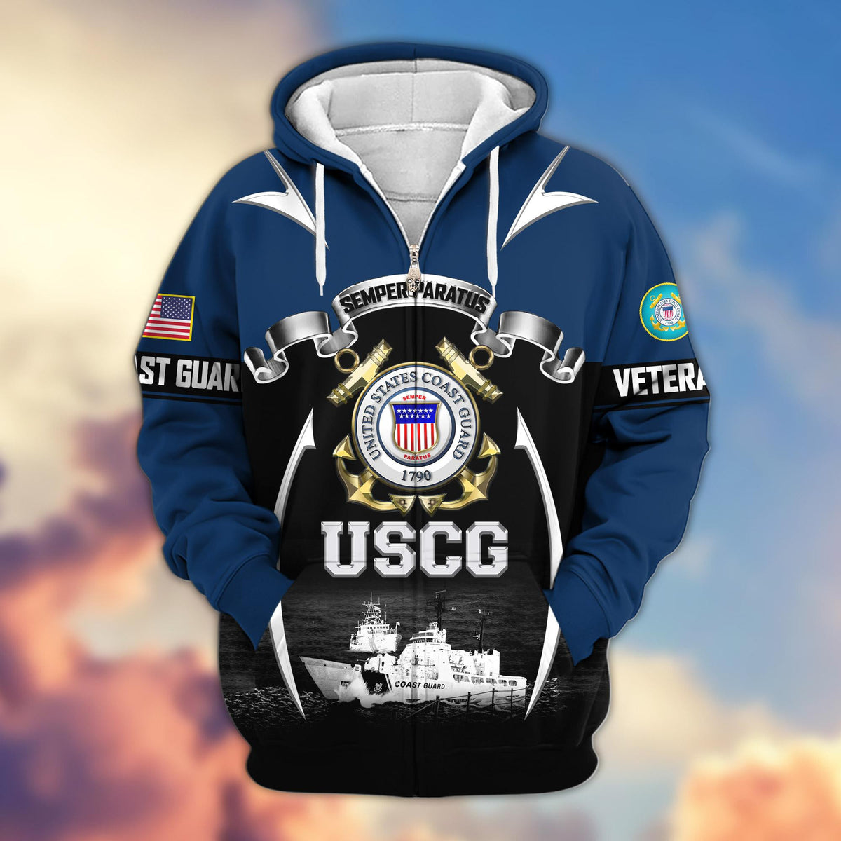 Premium US Veterans Zip Up Hoodie ATTN150821, Gifts For US Veterans, Gifts On Father's Day, Veterans Day.