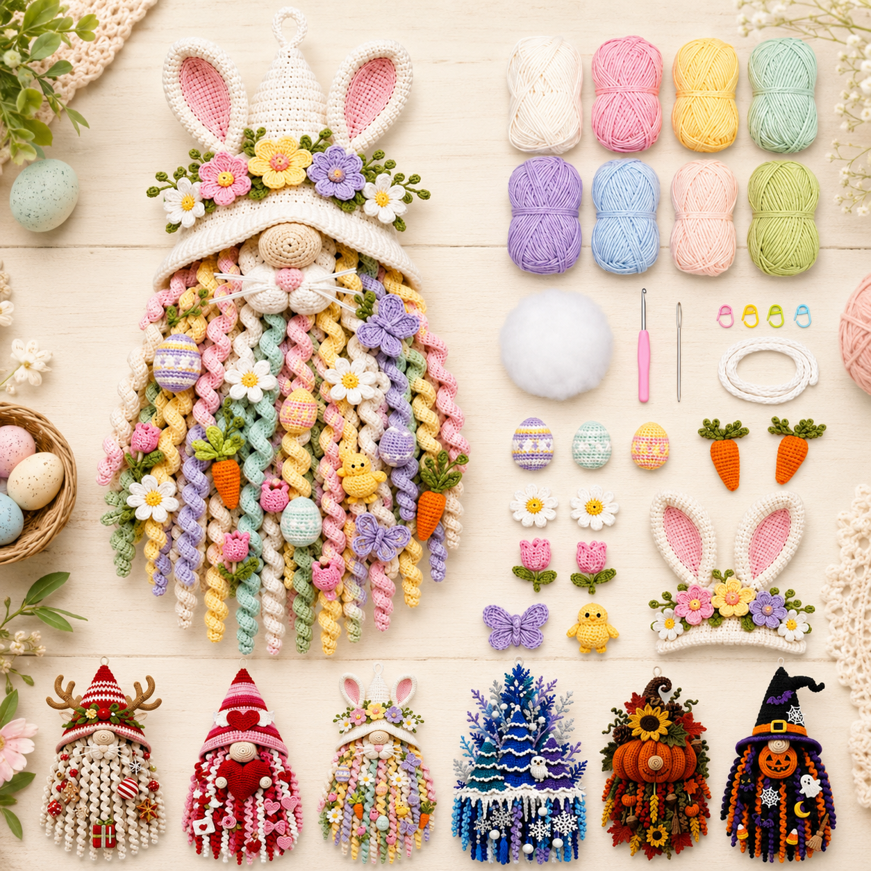 3D DIY Crochet Christmas Door Hanger Kit - Handmade Winter Tree Holiday Decor