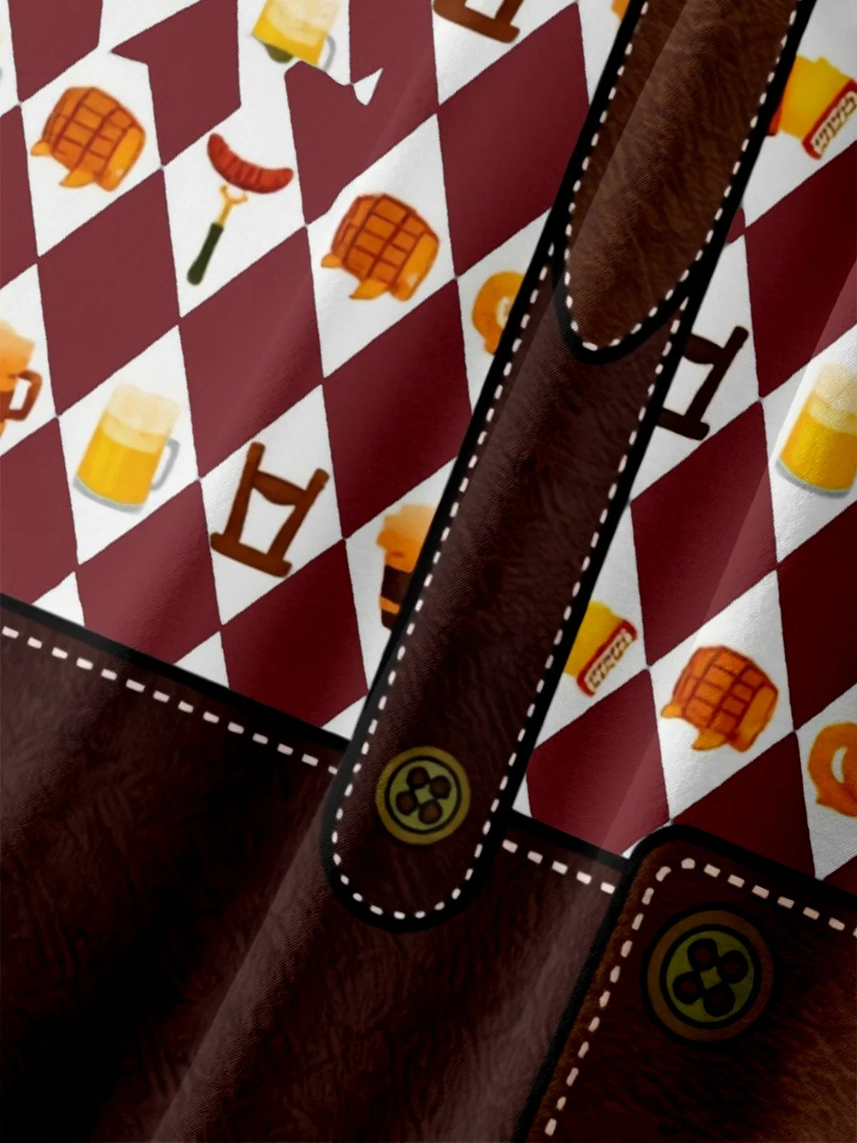 Moisture-Wicking Gradient Oktoberfest Bartender Beer & Pretzel Print  Chest Pocket Hawaiian Shirt