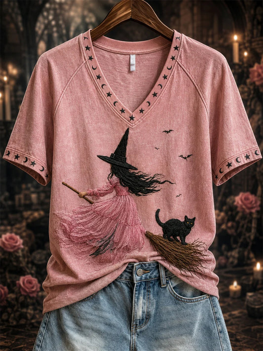 Women's Halloween Witch Print T-shirt