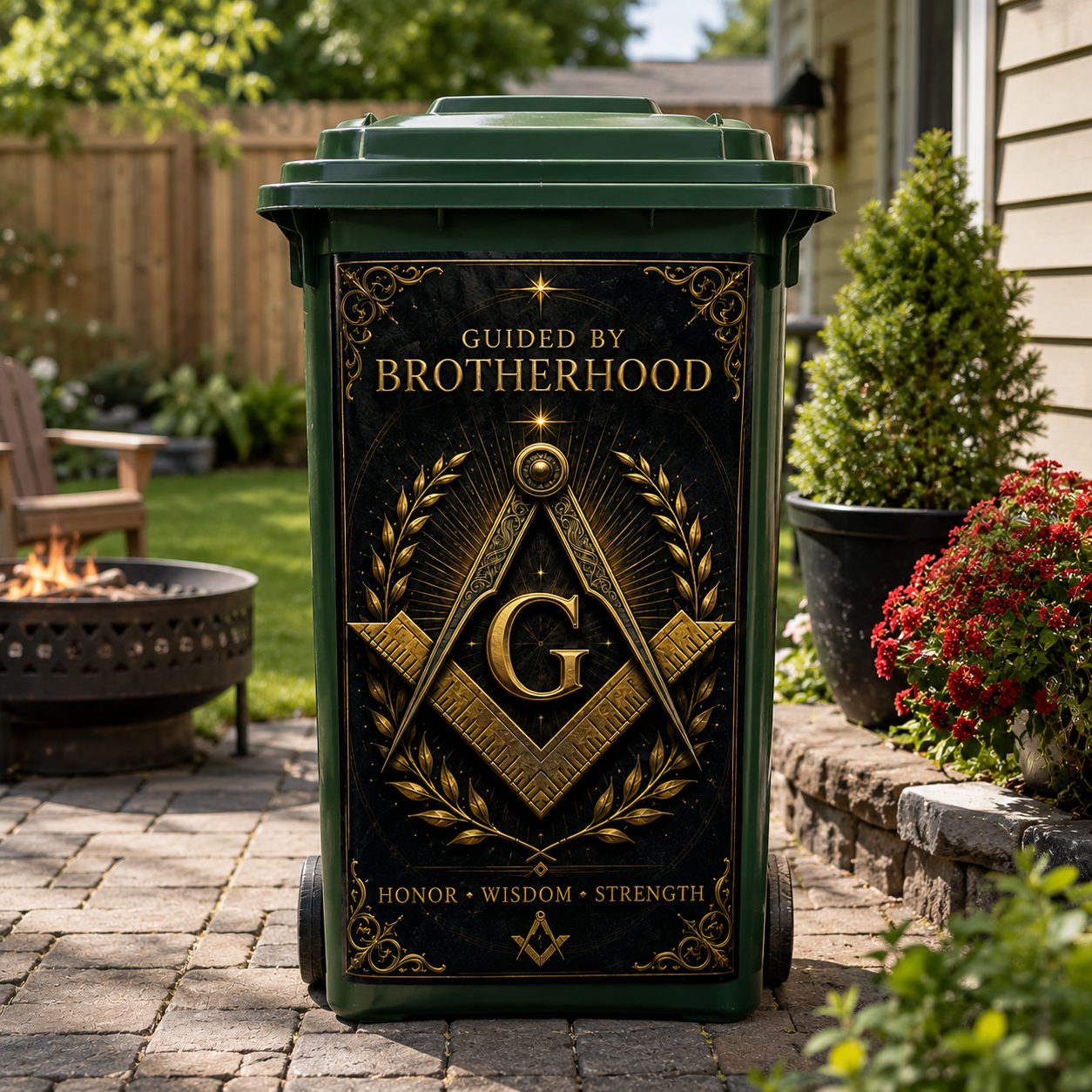 Masonic Trash Bin Decal - Freemason Brotherhood Outdoor Garbage Can Decor