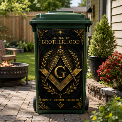 Masonic Trash Bin Decal - Freemason Brotherhood Outdoor Garbage Can Decor
