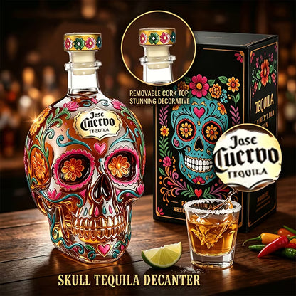 Gothic Floral Skull Glass Decanter Bottle – Day of the Dead Bar & Halloween Decor