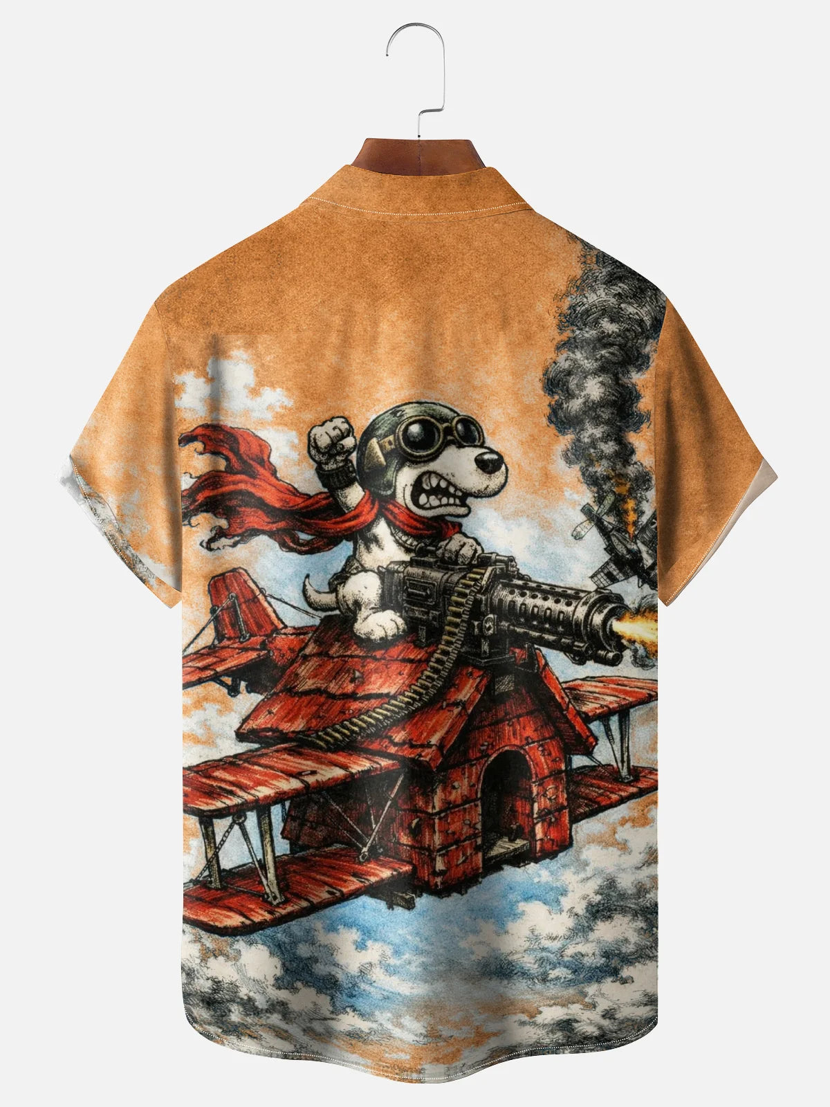 Moisture-Wicking Abstract Airplane & Dog Pattern and Chest Pocket Holiday Hawaiian Shirt