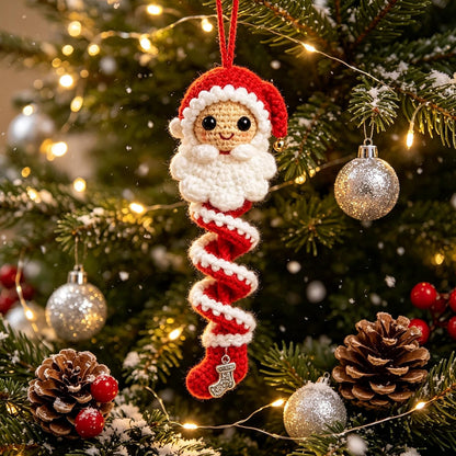 DIY Crochet Spiral Christmas Ornament Kit – 4 Beginner-Friendly Santa, Tree, Elf & Snowman Decorations