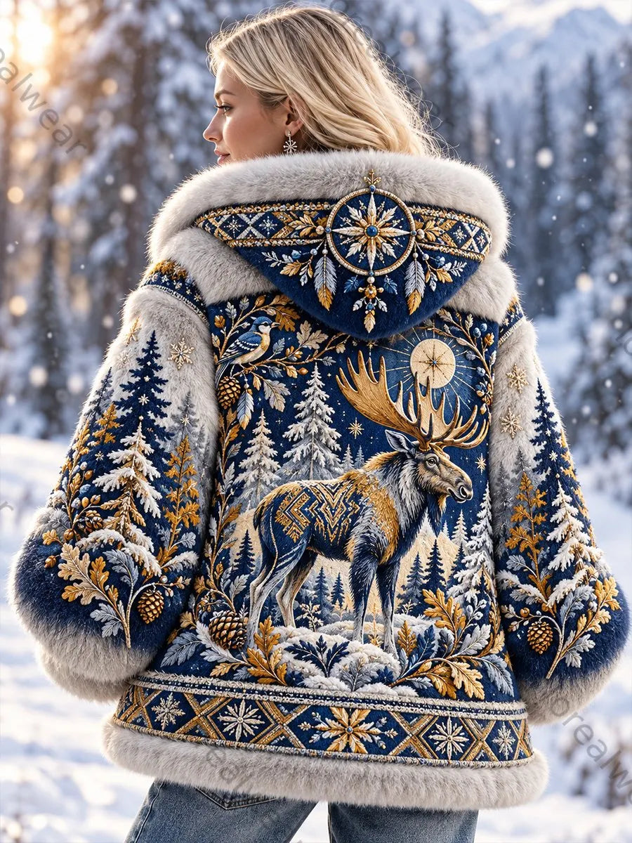 Women's Nordic Animals Flannel Coat