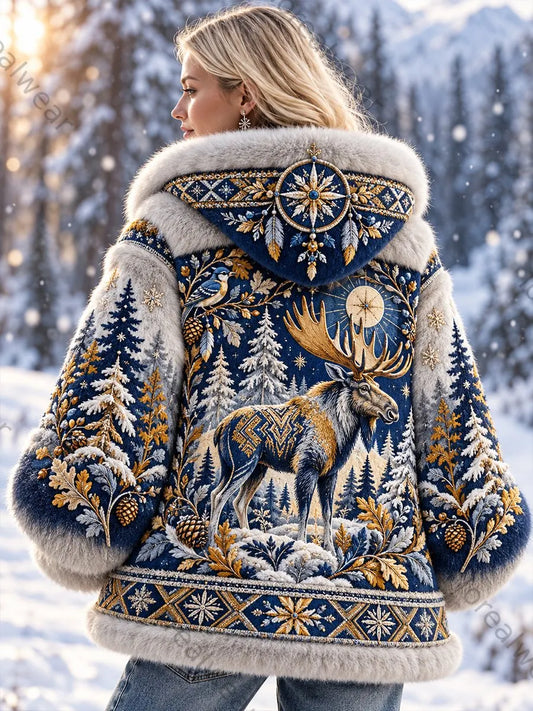 Women's Nordic Animals Flannel Coat